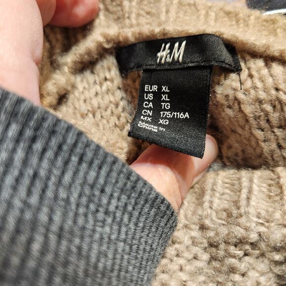 H&M Beige Lt Brown Neutral Earthy Relaxed Knit Comfy Pullover Sweater Womens XL - Picture 3 of 8